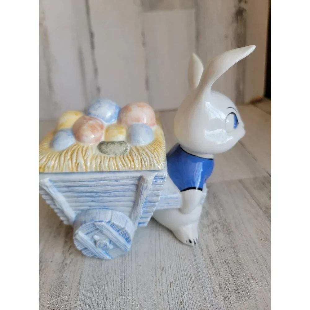 Vintage‎ ceramic Easter Bunny wheelbarrow egg hunt container